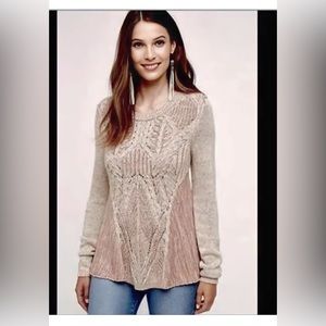 Anthropologie Moth boho Cream A-Line Swing Anita Cable Knit Sweater…